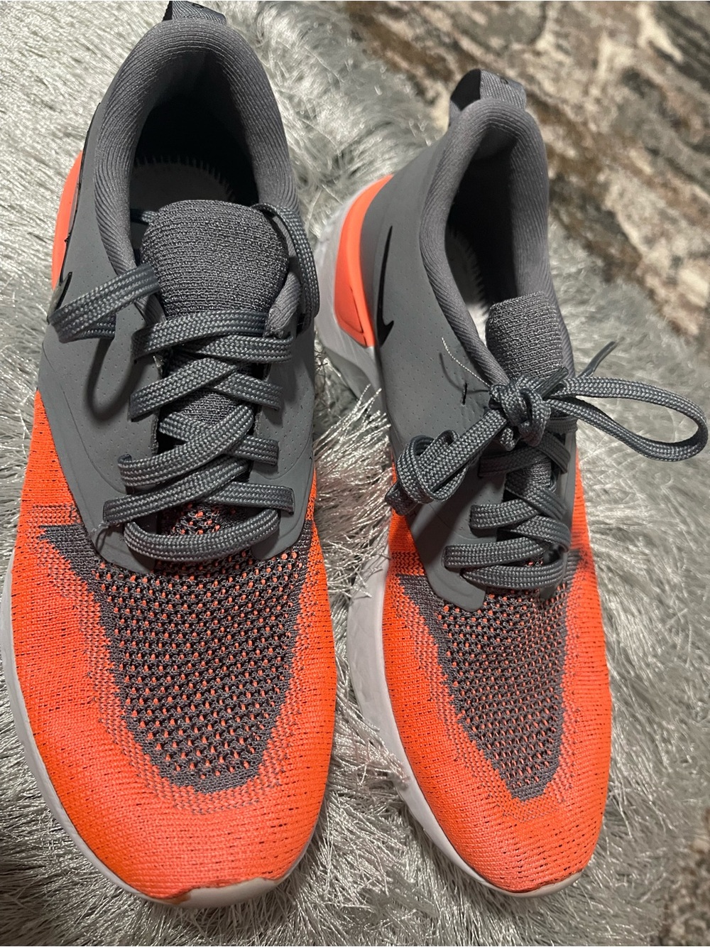 Nike Men's Grey and Orange Knit Running Sneakers